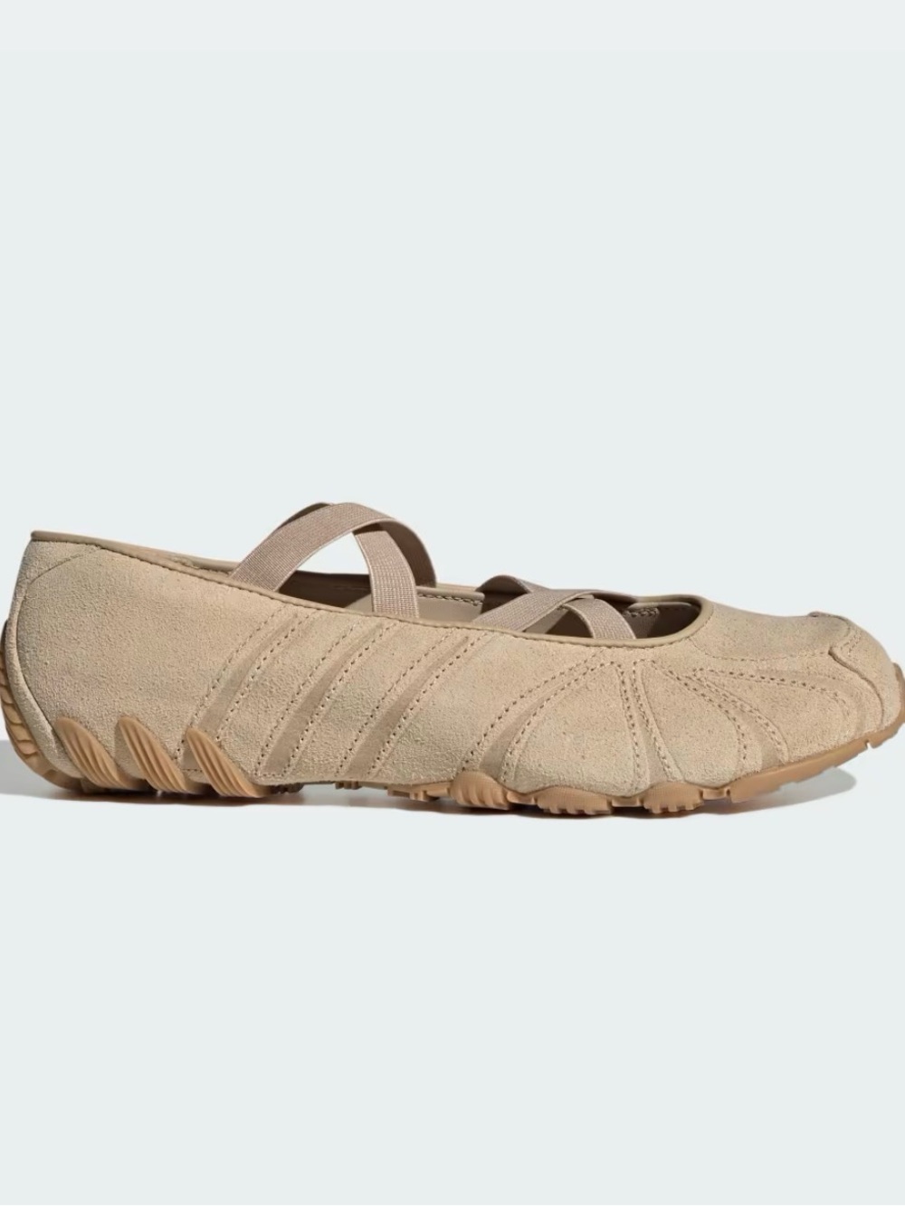 adidas Women's Beige Suede Ballet Flats with Elastic Straps